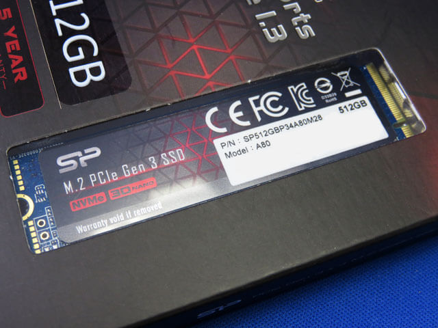 M.2 SSD SP PCIe Gen3x4 P34A80 512GBを購入！